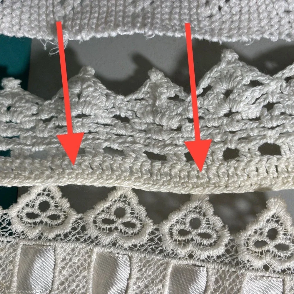 Vintage White Crochet Lace Trim Lot 6pc Heart Satin Ribbon Junk‎ Journal Sewing